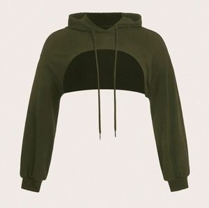Olive Green Extreme Crop Hoodie